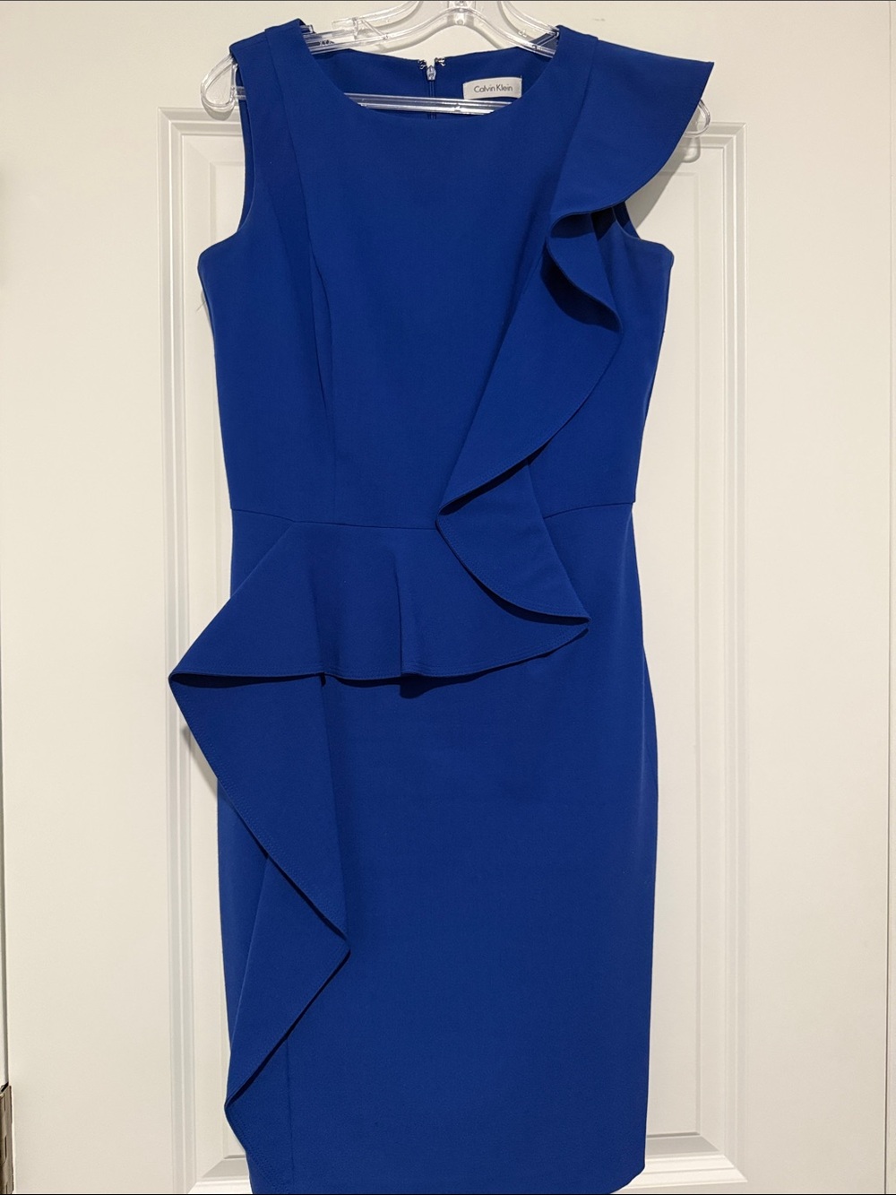 Calvin Klein Cobalt Blue Ruffle Peplum Midi Dress